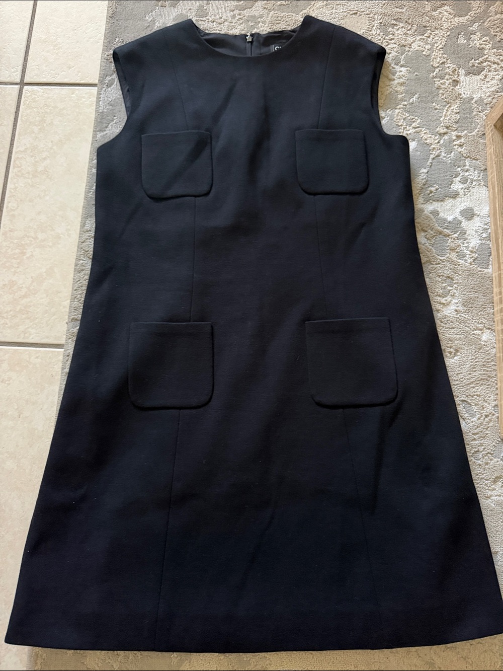 CHANEL Black Sleeveless Mini Shift Dress with Four Patch Pockets